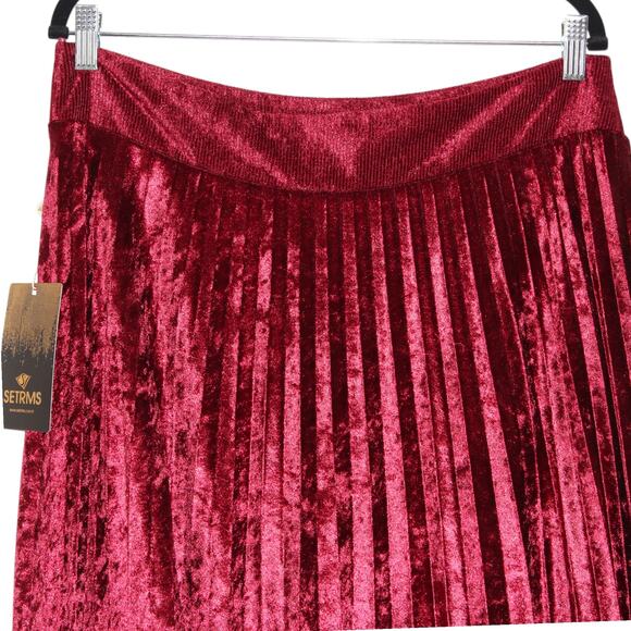 SETRMS Pink Red Velvet Midi Skirt Xlarge Size 12 - Picture 3 of 4